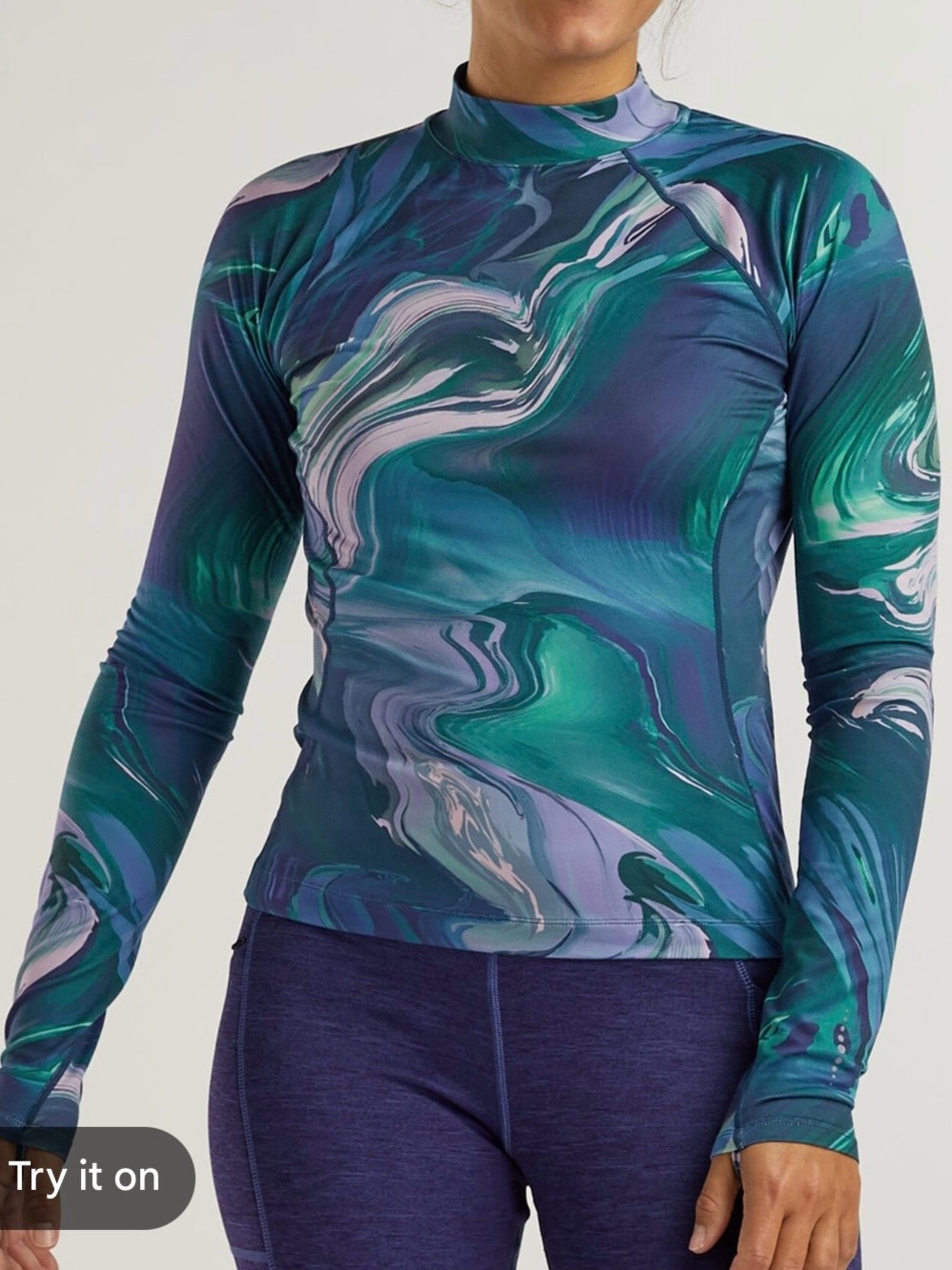 Title Nine Women's Long Sleeve Mock Neck Top in Teal, Purple, White